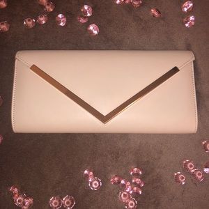 Aldo Avenger Clutch In Nude with Gold accent